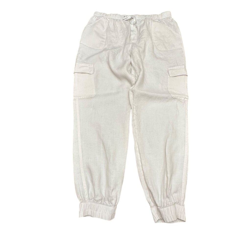 Nicole Miller Pants Women XL Cream Off White 100% Linen Pullon Jogger Cargo